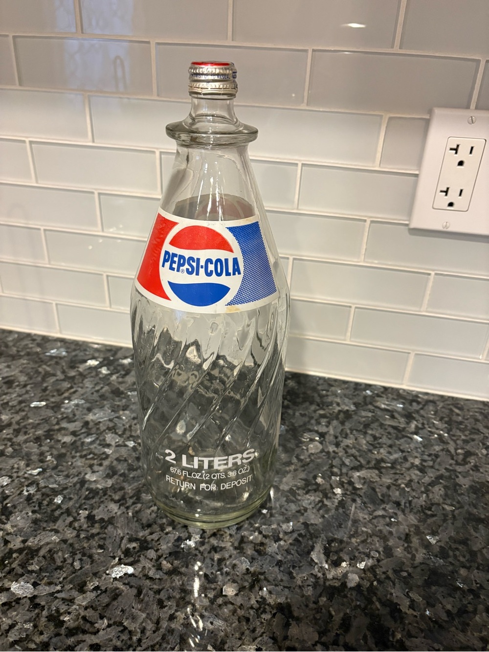Pepsi Clear Glass vintage Bottle with Red & Blue Label 2 liters